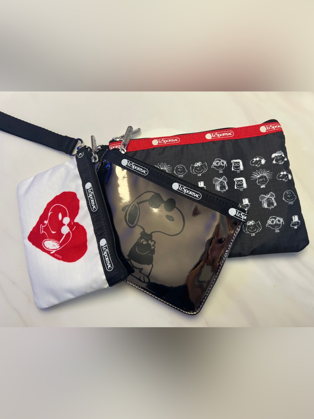 75th anniversary Lesportsac Peanuts snoopy Pouch set 3pcs